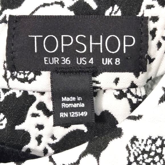 Topshop Mini Dress Coquette Mod Revival Black White Floral Cutout Summer Size 4 - Picture 10 of 13
